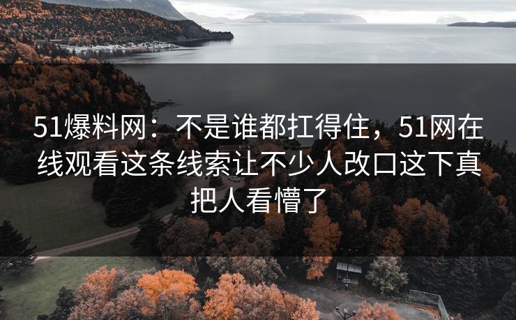 51爆料网：不是谁都扛得住，51网在线观看这条线索让不少人改口这下真把人看懵了