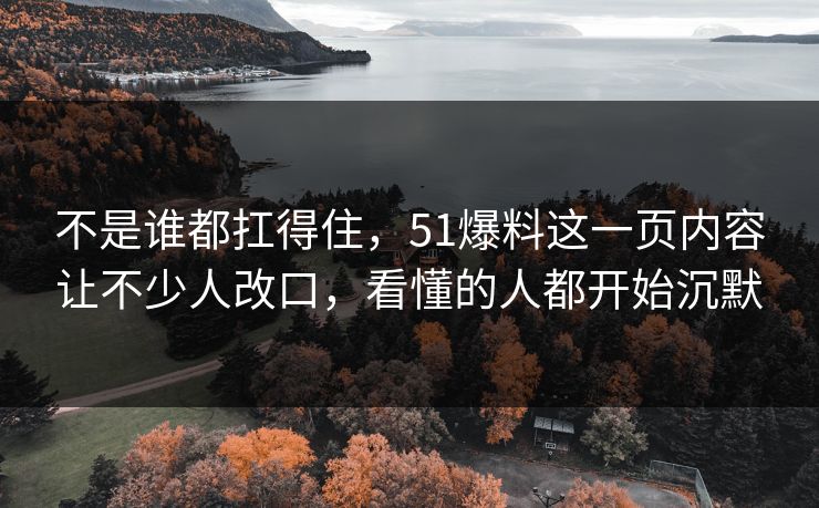 不是谁都扛得住，51爆料这一页内容让不少人改口，看懂的人都开始沉默